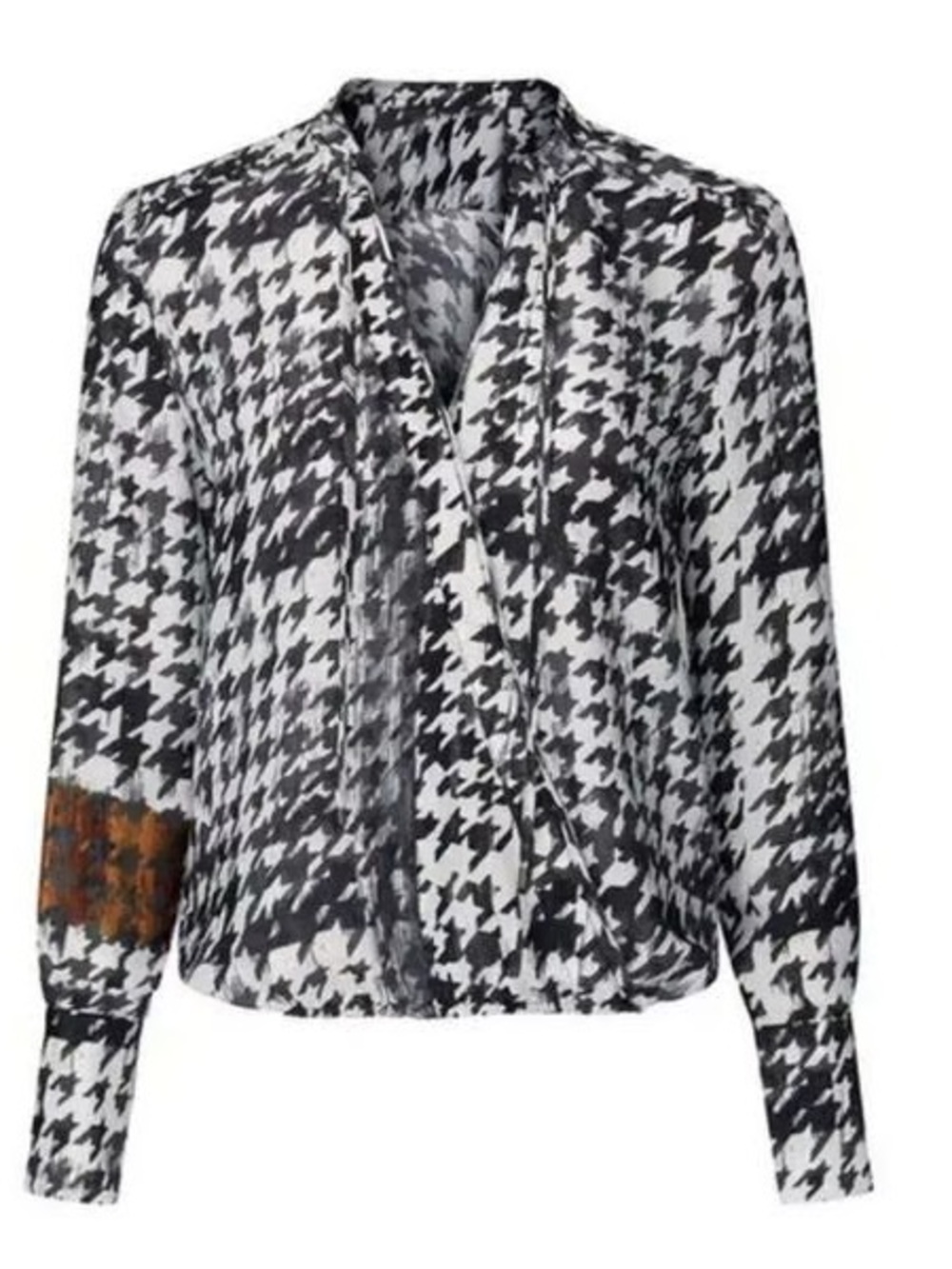 Brochu Walker Mayes Blouse Top Womens L Houndstooth Faux Wrap Surplice